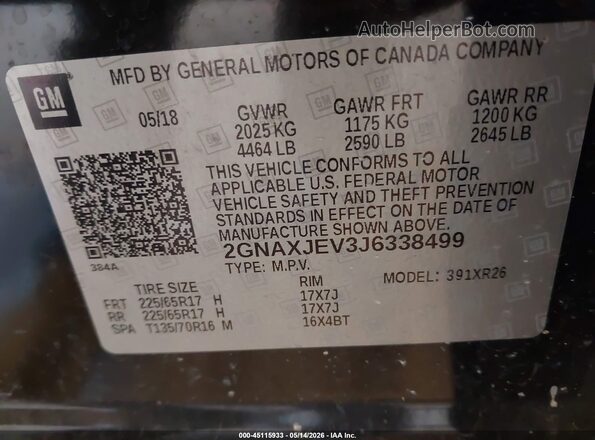 2GNAXJEV3J6338499 2018 CHEVROLET EQUINOX Черный 