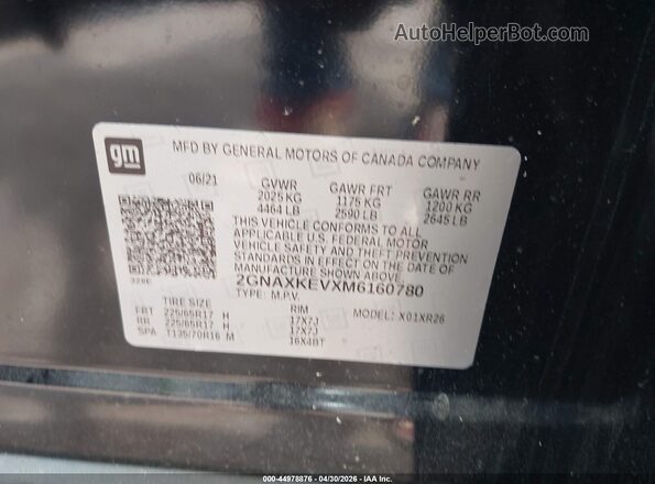 2GNAXKEVXM6160780 2021 CHEVROLET EQUINOX Black Շարժիչի բաժամունքի տեսք