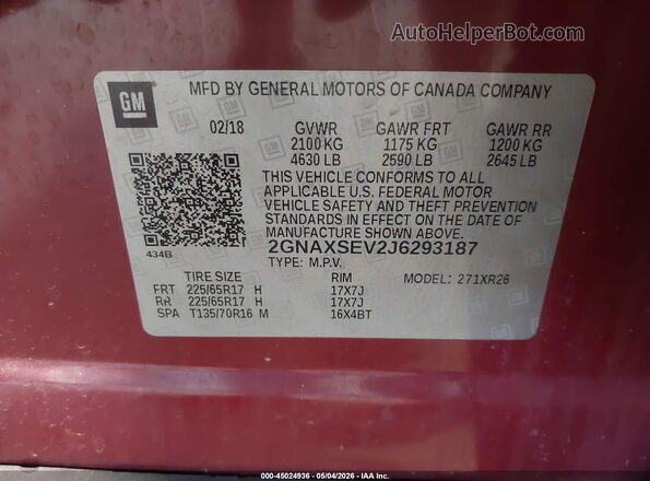 2GNAXSEV2J6293187 2018 CHEVROLET EQUINOX Красный 