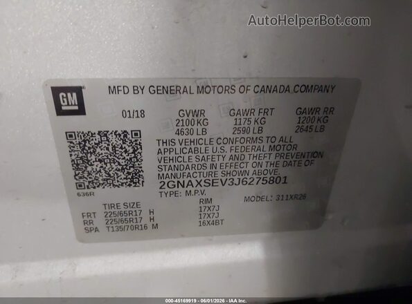 2GNAXSEV3J6275801 2018 CHEVROLET EQUINOX Silver Engine compartment view