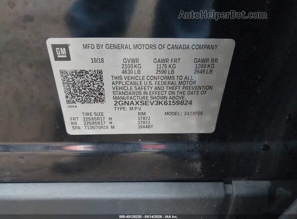 2GNAXSEV3K6159824 2019 CHEVROLET EQUINOX Black ძრავის განყოფილების ხედი