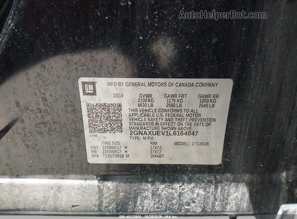2GNAXUEV1L6164047 2020 CHEVROLET EQUINOX Black Շարժիչի բաժամունքի տեսք