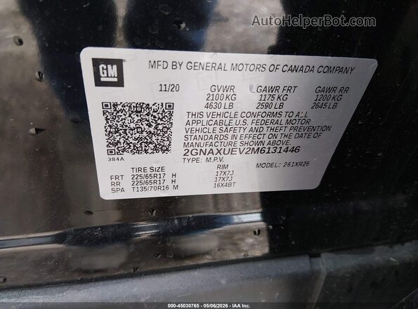 2GNAXUEV2M6131446 2021 CHEVROLET EQUINOX Black Շարժիչի բաժամունքի տեսք