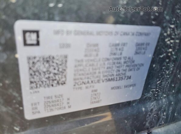 2GNAXUEV5M6135734 2021 CHEVROLET EQUINOX Угольный Вид наклейки с VIN-кодом