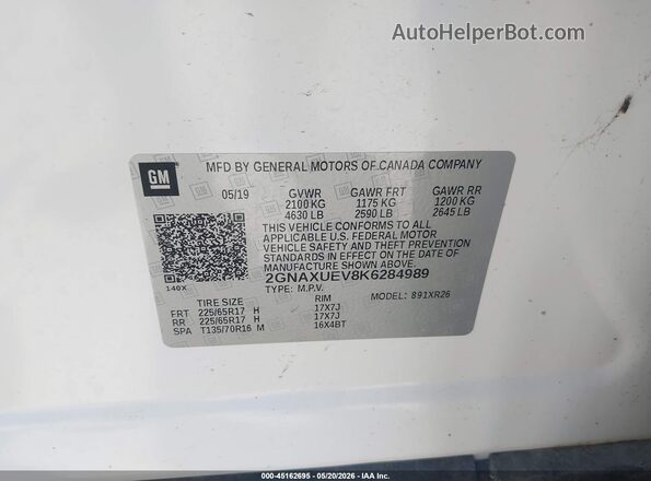 2GNAXUEV8K6284989 2019 CHEVROLET EQUINOX White ძრავის განყოფილების ხედი