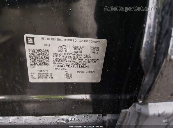 2GNAXYEX7L6126346 2020 CHEVROLET EQUINOX Black ძრავის განყოფილების ხედი