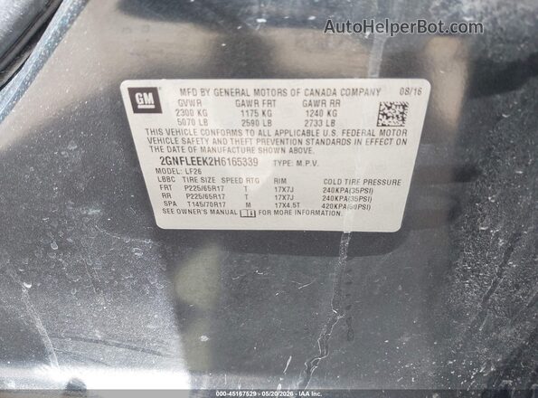 2GNFLEEK2H6165339 2017 CHEVROLET EQUINOX Gray 