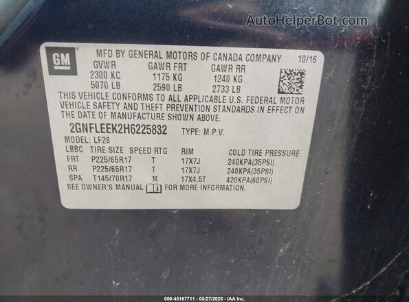 2GNFLEEK2H6225832 2017 CHEVROLET EQUINOX Black Engine compartment view