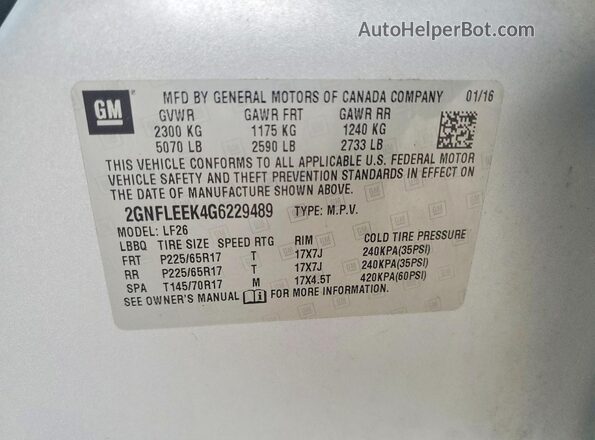 2GNFLEEK4G6229489 2016 CHEVROLET EQUINOX Silver 