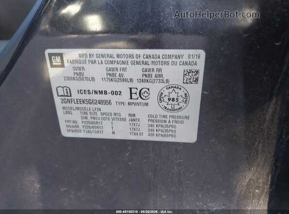 2GNFLEEK5G6248956 2016 CHEVROLET EQUINOX Gray Vista del compartimento del motor