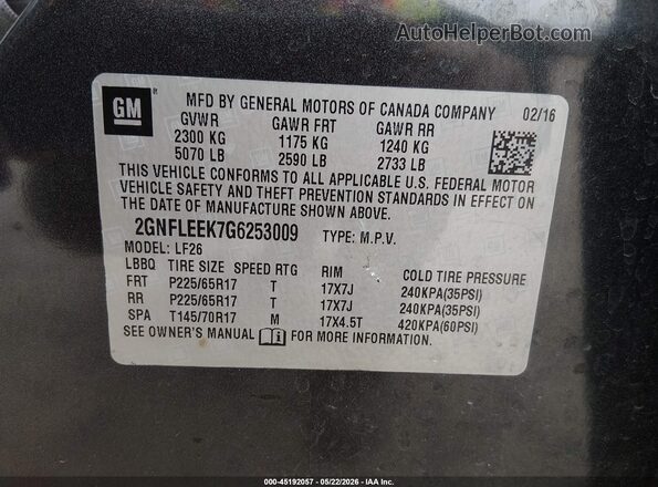2GNFLEEK7G6253009 2016 CHEVROLET EQUINOX Gray Շարժիչի բաժամունքի տեսք