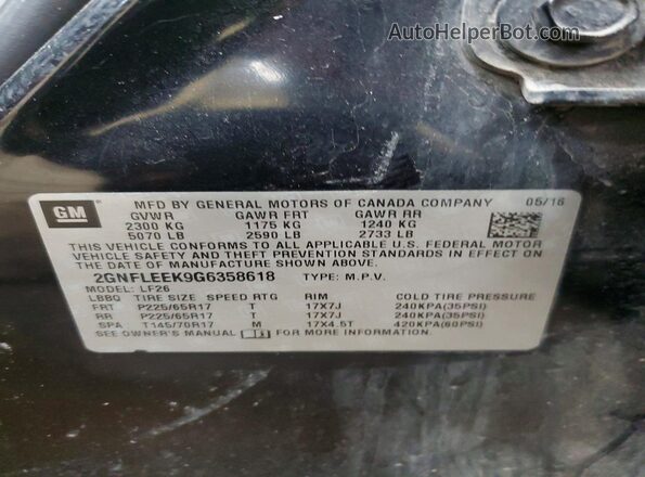 2GNFLEEK9G6358618 2016 CHEVROLET EQUINOX Black Vista de la etiqueta del VIN