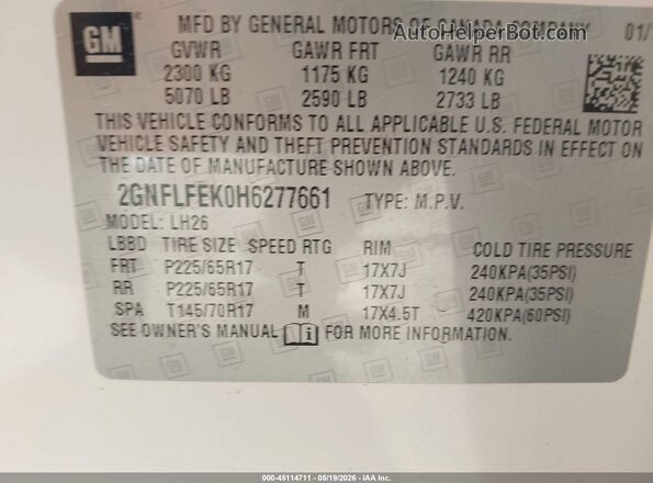 2GNFLFEK0H6277661 2017 CHEVROLET EQUINOX White Շարժիչի բաժամունքի տեսք