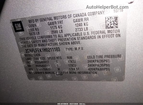 2GNFLFEK1H6211183 2017 CHEVROLET EQUINOX Silver ძრავის განყოფილების ხედი