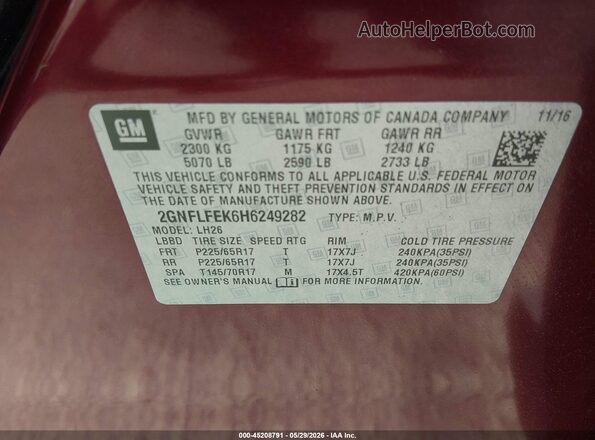 2GNFLFEK6H6249282 2017 CHEVROLET EQUINOX Красный Вид подкапотного пространства