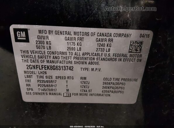 2GNFLFEK8G6313742 2016 CHEVROLET EQUINOX Black Widok komory silnika