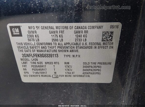 2GNFLFEK8G6339113 2016 CHEVROLET EQUINOX Blue ძრავის განყოფილების ხედი