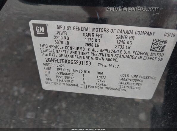 2GNFLFEKXG6291159 2016 CHEVROLET EQUINOX Черный 