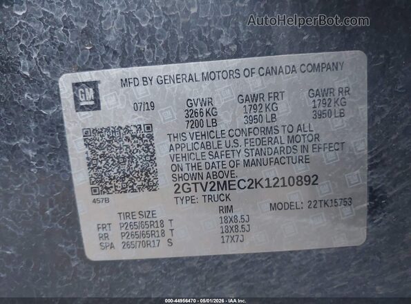 2GTV2MEC2K1210892 2019 GMC SIERRA Gray Engine compartment view
