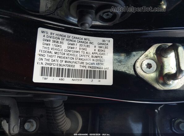 2HGFC1E56JH709302 2018 HONDA CIVIC Black 