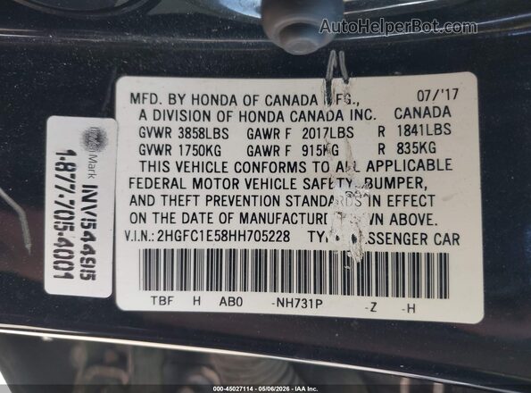 2HGFC1E58HH705228 2017 HONDA CIVIC Black 