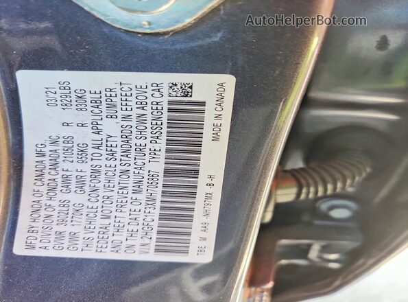 2HGFC1F3XMH705867 2021 HONDA CIVIC Gray Widok komory silnika