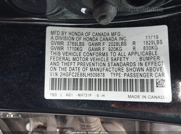 2HGFC2E88LH509878 2020 HONDA CIVIC Black Vista del compartimento del motor