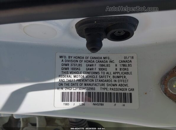 2HGFC2F50JH532993 2018 HONDA CIVIC White Widok komory silnika