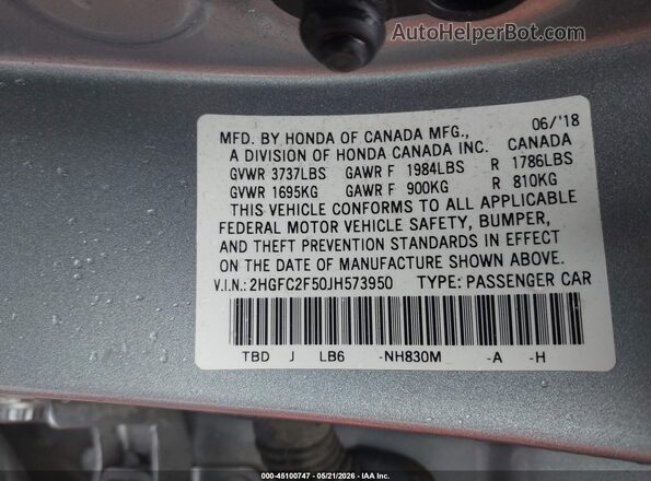 2HGFC2F50JH573950 2018 HONDA CIVIC White Engine compartment view
