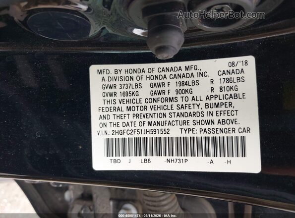 2HGFC2F51JH591552 2018 HONDA CIVIC Black Widok komory silnika