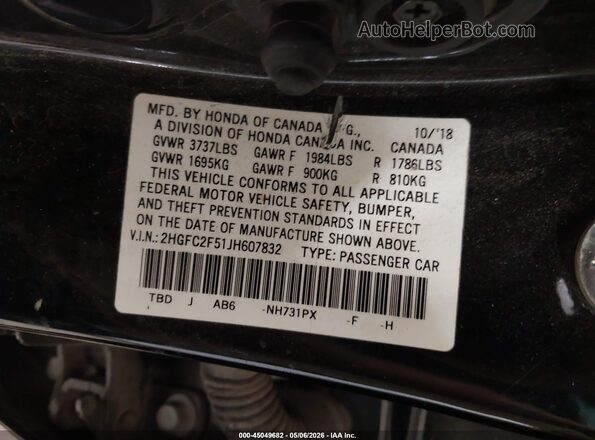 2HGFC2F51JH607832 2018 HONDA CIVIC Black ძრავის განყოფილების ხედი