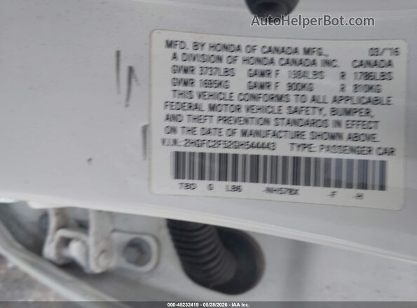 2HGFC2F52GH544443 2016 HONDA CIVIC White Widok komory silnika