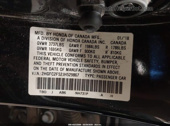 2HGFC2F52JH529867 2018 HONDA CIVIC Black Vista del compartimento del motor