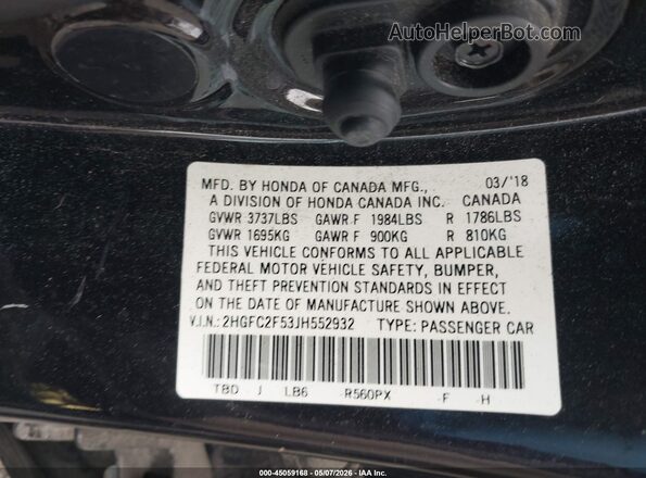 2HGFC2F53JH552932 2018 HONDA CIVIC Black 
