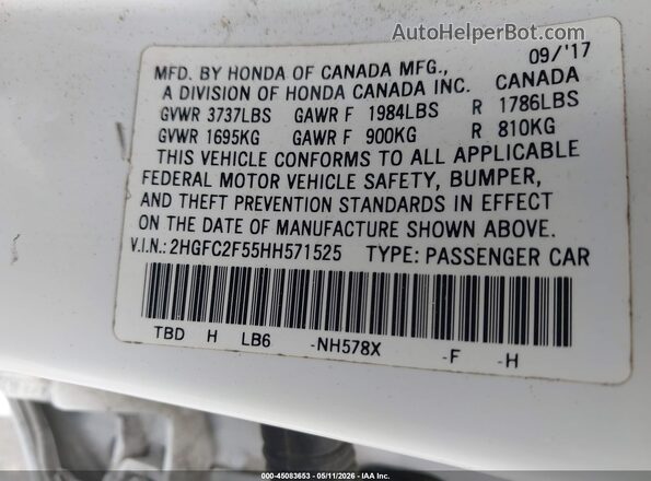 2HGFC2F55HH571525 2017 HONDA CIVIC White 