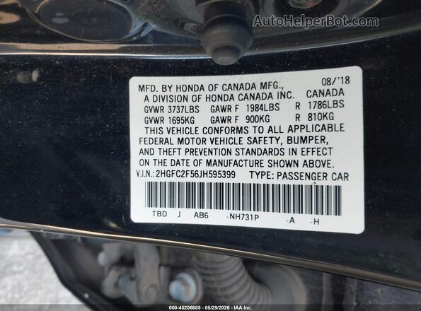 2HGFC2F56JH595399 2018 HONDA CIVIC Black Вид підкапотного простору