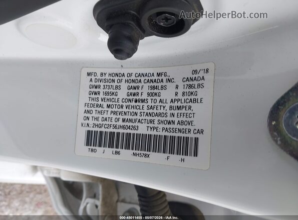2HGFC2F56JH604263 2018 HONDA CIVIC White 