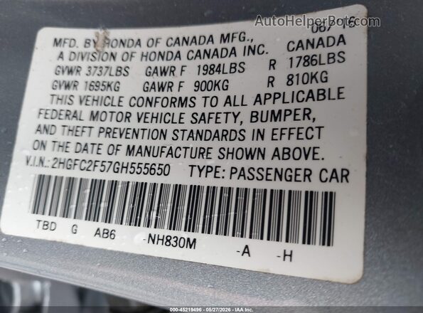 2HGFC2F57GH555650 2016 HONDA CIVIC Серебряный 