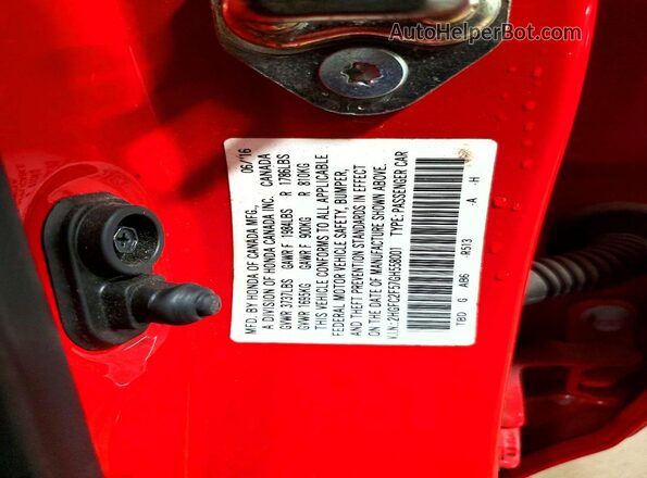 2HGFC2F57GH558001 2016 HONDA CIVIC Red Engine compartment view