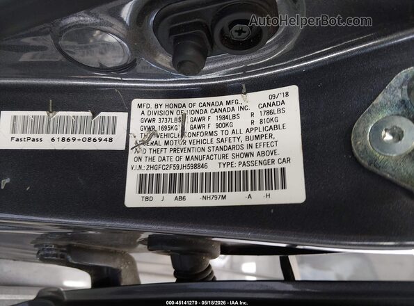 2HGFC2F59JH598846 2018 HONDA CIVIC Gray Widok komory silnika