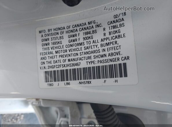 2HGFC2F5XJH536467 2018 HONDA CIVIC White 