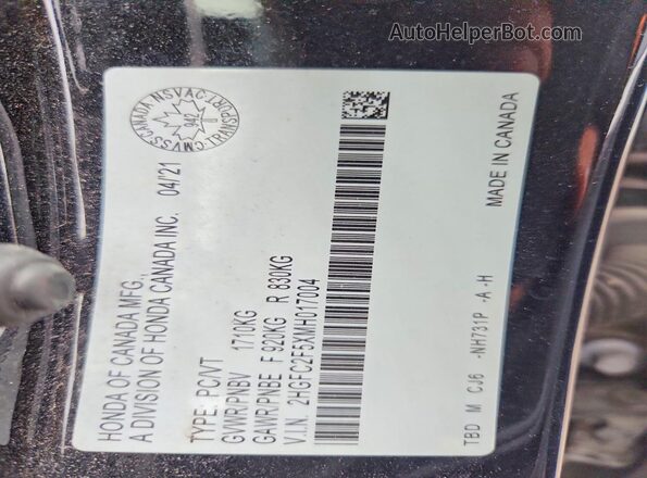 2HGFC2F5XMH017004 2021 HONDA CIVIC Black Vista del compartimento del motor