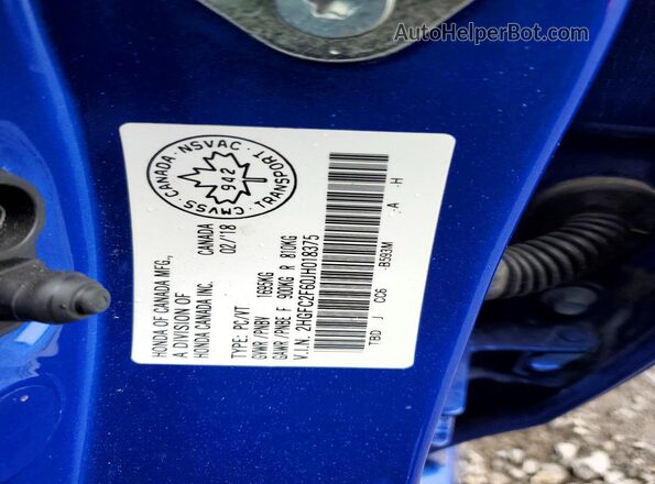 2HGFC2F60JH018375 2018 HONDA CIVIC Blue VIN კოდის სტიკერის ხედი