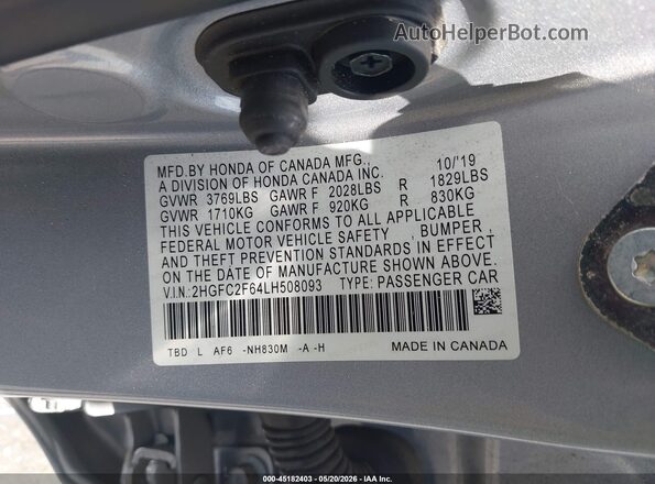 2HGFC2F64LH508093 2020 HONDA CIVIC Silver 