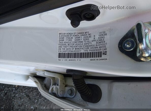 2HGFC2F64LH533317 2020 HONDA CIVIC White Engine compartment view