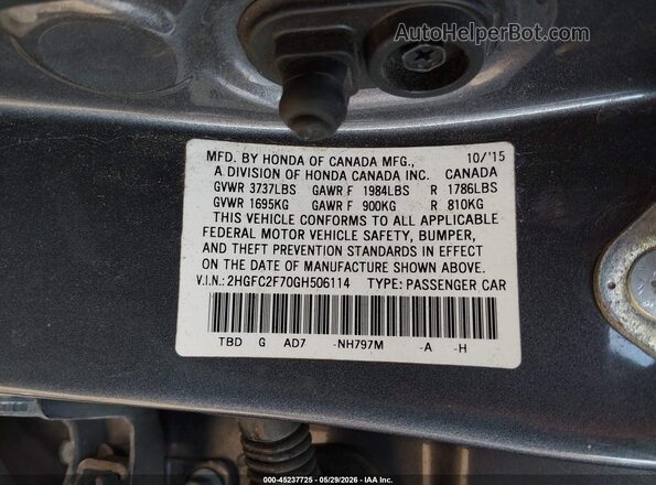 2HGFC2F70GH506114 2016 HONDA CIVIC Gray Widok komory silnika