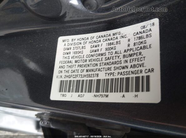 2HGFC2F73JH592378 2018 HONDA CIVIC Silver Vista del compartimento del motor