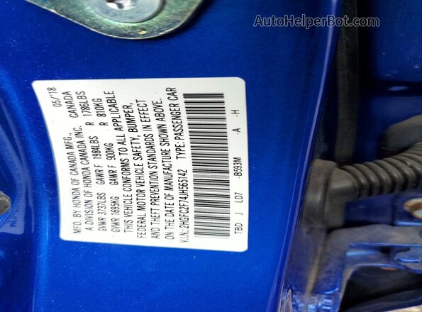 2HGFC2F74JH565142 2018 HONDA CIVIC Blue Widok komory silnika