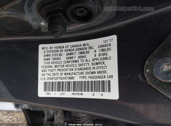 2HGFC2F76JH519683 2018 HONDA CIVIC Gray Engine compartment view