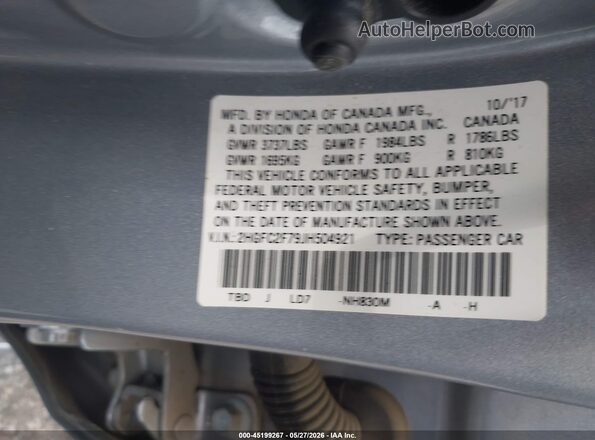 2HGFC2F79JH504921 2018 HONDA CIVIC Silver Engine compartment view